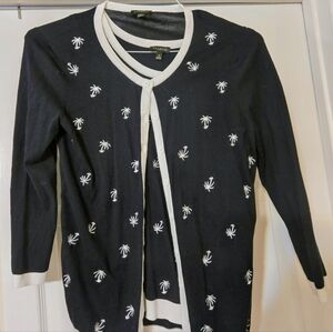 Talbots Cardigan and Shell in tossed palm tree print